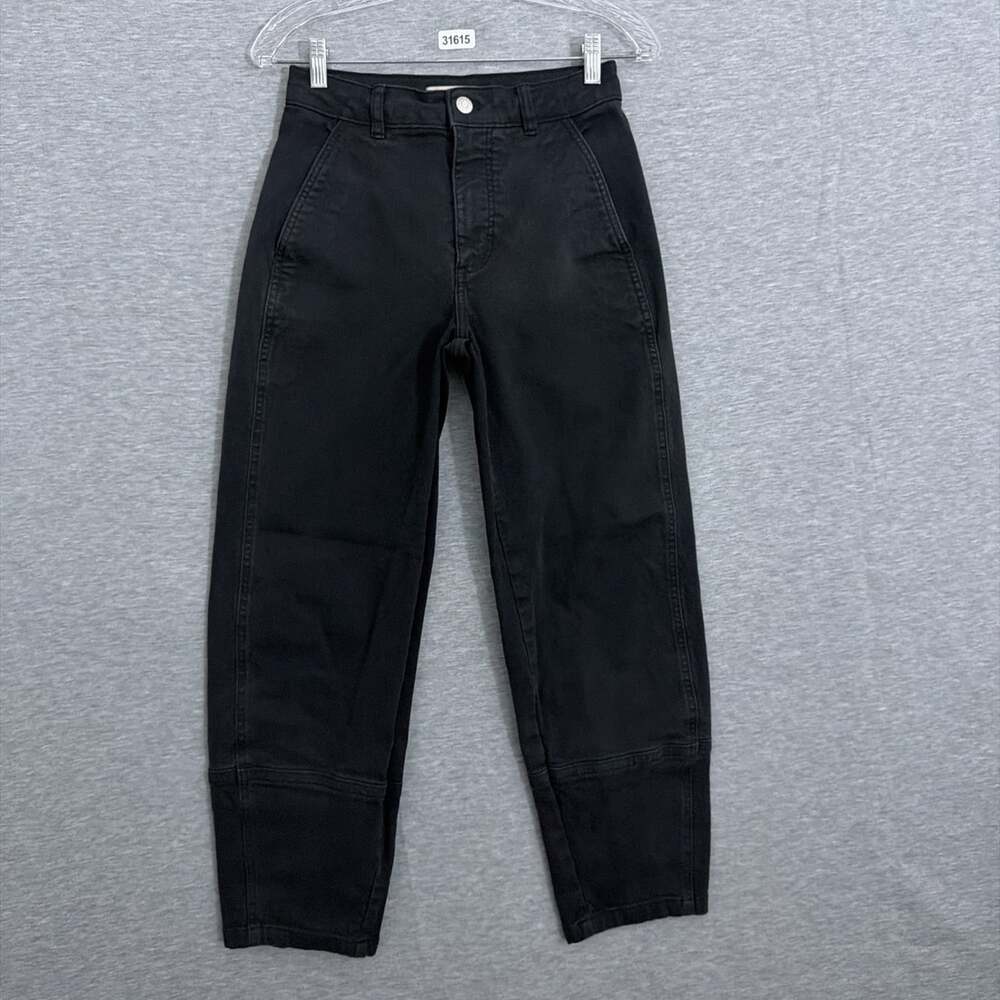 Everlane Women's Size 2L Long Black Organic Cotton Utility Barrel Leg Pants